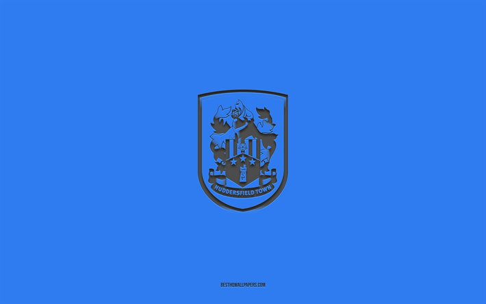 Huddersfield Town AFC, blue background, English football team, Huddersfield Town AFC emblem, EFL Championship, Huddersfield, England, football, Huddersfield Town AFC logo