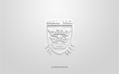 Hull FC, yaratıcı 3D logo, beyaz arka plan, İngiliz rugby kul&#252;b&#252;, 3d amblem, Avrupa S&#252;per Ligi, West Hull, İngiltere, 3d sanat, rugby, Hull FC 3d logo