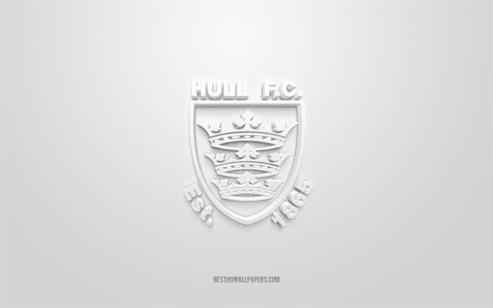 Hull FC, kreativ 3D-logotyp, vit bakgrund, brittisk rugbyklubb, 3d-emblem, Super League Europe, West Hull, England, 3d-konst, rugby, Hull FC 3d-logotyp