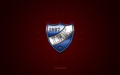 HIFK Fotboll, finsk fotbollsklubb, blå logotyp, röd kolfiberbakgrund, Veikkausliiga, fotboll, Helsingfors, Finland, HIFK Fotbolls logotyp