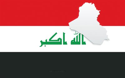 Silhouette de carte de l&#39;Irak, drapeau de l&#39;Irak, silhouette sur le drapeau, Irak, silhouette de la carte de l&#39;Irak 3d, carte de l&#39;Irak 3d