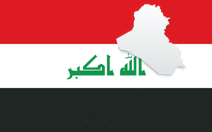 Iraq mappa silhouette, Bandiera dell&#39;Iraq, silhouette sulla bandiera, Iraq, 3d Iraq mappa silhouette, Iraq bandiera, Iraq mappa 3d