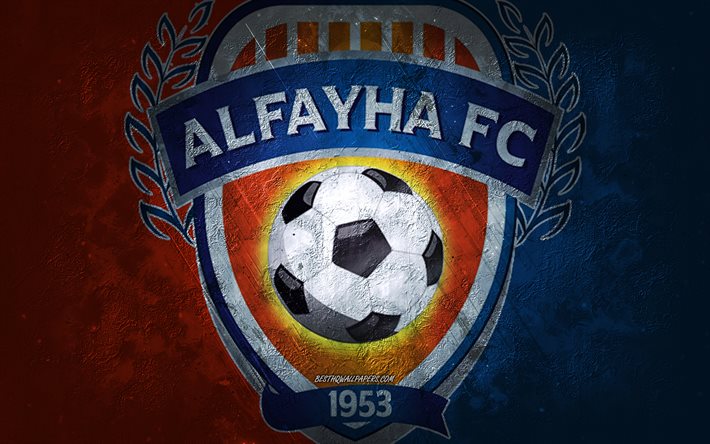 Al-Fayha FC, Saudi Arabian football team, blue background, Al Fateh SC logo, grunge art, Saudi Pro League, Al Majmaah, football, Saudi Arabia, Al-Fayha FC emblem