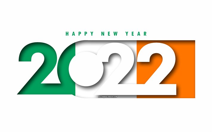 Mutlu Yıllar 2022 İrlanda, beyaz arka plan, İrlanda 2022, İrlanda 2022 Yeni Yıl, 2022 kavramlar, İrlanda, İrlanda Bayrağı