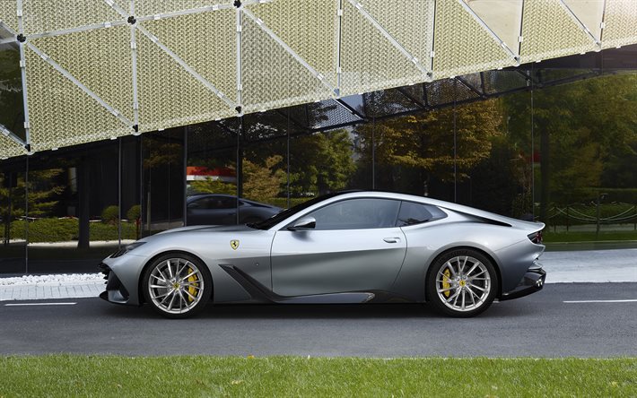 2021, Ferrari BR20, 4k, side view, exterior, silver coupe, new silver BR20, Italian sports cars, Ferrari