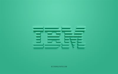 IBM 3d logo, turquoise background, IBM emblem, IBM turquoise logo, IBM, brands, IBM logo