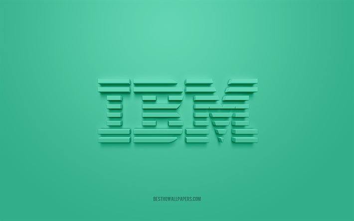 ibm 3d-logo, t&#252;rkisfarbener hintergrund, ibm-emblem, ibm-t&#252;rkis-logo, ibm, marken, ibm-logo