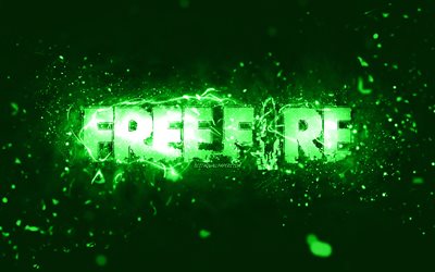 Garena Free Fire yeşil logosu, 4k, yeşil neon ışıkları, yaratıcı, yeşil soyut arka plan, Garena Free Fire logosu, &#231;evrimi&#231;i oyunlar, Free Fire logosu, Garena Free Fire