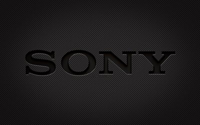 Logo Sony in carbonio, 4k, arte grunge, sfondo in carbonio, creativo, logo Sony nero, marchi, logo Sony, Sony