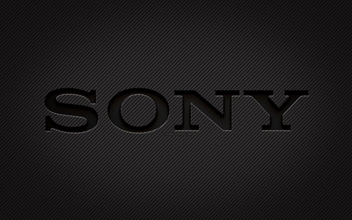 Sony carbon logo, 4k, grunge art, carbon background, creative, Sony black logo, brands, Sony logo, Sony