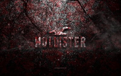 Logo Hollister, art grunge, logo pierre Hollister, texture pierre rouge, Hollister, texture pierre grunge, embl&#232;me Hollister, logo Hollister 3d