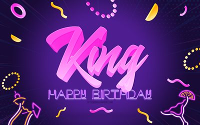 Happy Birthday King, 4k, Purple Party Background, King, creative art, Happy King birthday, King name, King Birthday, Birthday Party Background