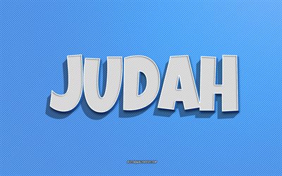 Judah, blue lines background, wallpapers with names, Judah name, male names, Judah greeting card, line art, picture with Judah name