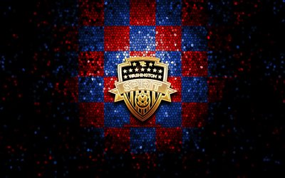 Washington Spirit FC, parıltılı logo, NWSL, kırmızı mavi kareli arka plan, futbol, Amerikan Futbol Kul&#252;b&#252;, Washington Spirit logosu, mozaik sanatı, Washington Spirit