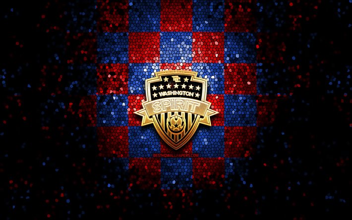 Washington Spirit FC, logo de paillettes, NWSL, fond quadrill&#233; bleu rouge, football, club de football am&#233;ricain, logo Washington Spirit, art de la mosa&#239;que, Washington Spirit