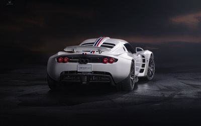 Hennessey Venom GT, exterior, vista traseira, cupê esportivo branco, hipercarro, carro esportivo americano, Hennessey