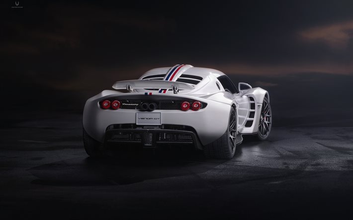 Hennessey Venom GT, exterior, vista traseira, cup&#234; esportivo branco, hipercarro, carro esportivo americano, Hennessey