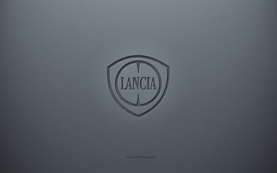 Logo Lancia, sfondo creativo grigio, emblema Lancia, trama di carta grigia, Lancia, sfondo grigio, logo Lancia 3d