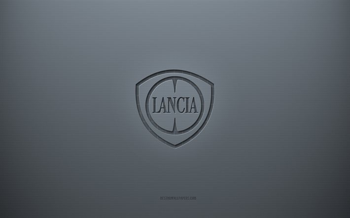 Lancia logo, gri yaratıcı arka plan, Lancia amblemi, gri kağıt dokusu, Lancia, gri arka plan, Lancia 3d logo