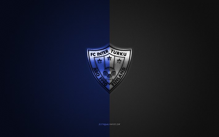 FC Inter Turku, squadra di calcio finlandese, logo bianco blu, sfondo in fibra di carbonio bianco blu, Veikkausliiga, calcio, Turku, Finlandia, logo FC Inter Turku