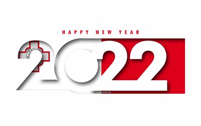 Mutlu Yıllar 2022 Malta, beyaz arka plan, Malta 2022, Malta 2022 Yeni Yıl, 2022 kavramlar, Malta, Malta Bayrağı