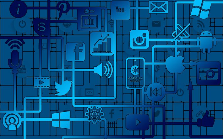 ソーシャルメディアの概念, 青いソーシャルメディアの背景, ソーシャルメディアアイコン, ソーシャルメディアのロゴの背景, 青い技術の背景