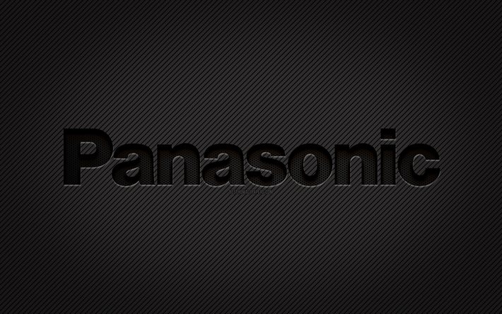 Logo carbone Panasonic, 4k, art grunge, fond carbone, cr&#233;atif, logo noir Panasonic, marques, logo Panasonic, Panasonic