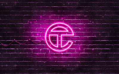 Telfar logo viola, 4k, muro di mattoni viola, logo Telfar, marchi, logo al neon Telfar, Telfar