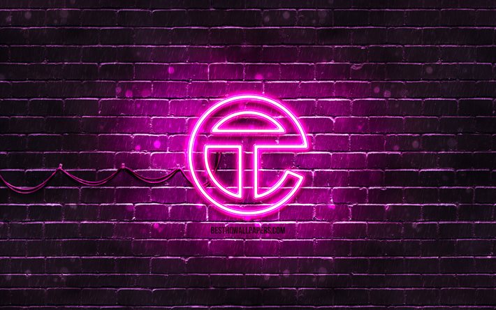 Logotipo Telfar roxo, 4k, parede de tijolos roxa, logotipo Telfar, marcas, logotipo Telfar neon, Telfar