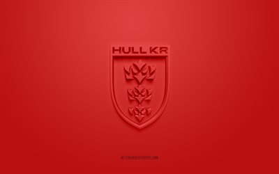 Hull Kingston Rovers, kreativ 3D-logotyp, r&#246;d bakgrund, brittisk rugbyklubb, 3d-emblem, Super League Europe, Yorkshire, England, 3d-konst, rugby, Hull Kingston Rovers 3d-logotyp