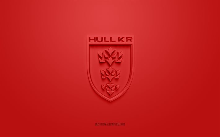 Hull Kingston Rovers, logotipo 3D criativo, fundo vermelho, clube de rugby brit&#226;nico, emblema 3D, Super League Europe, Yorkshire, Inglaterra, arte 3D, rugby, logotipo 3D do Hull Kingston Rovers