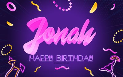 Happy Birthday Jonah, 4k, Purple Party Background, Jonah, creative art, Happy Jonah birthday, Jonah name, Jonah Birthday, Birthday Party Background