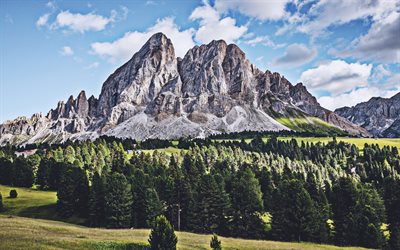 Peitlerkofel, berg, sommar, Alperna, italienska landmärken, Dolomiterna, Sydtyrolen, Italien, HDR, vacker natur, Europa