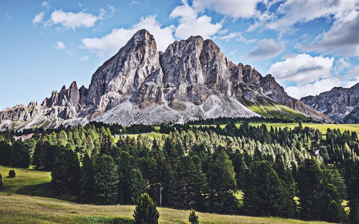 Peitlerkofel, mountains, summer, Alps, italian landmarks, Dolomites, South Tyrol, Italy, HDR, beautiful nature, Europe
