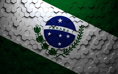 Drapeau du Parana, art en nid d&#39;abeille, drapeau des hexagones du Parana, Parana, art des hexagones 3d, drapeau du Parana