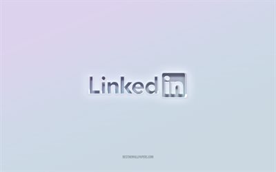 ينكدين شعار, قطع نص ثلاثي الأبعاد, خلفية بيضاء, ينكدين شعار 3D, LinkedIn (لينكد إن), شعار محفور