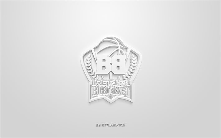 bilbao basket, kreatives 3d-logo, wei&#223;er hintergrund, spanische basketballmannschaft, liga acb, bilbao, spanien, 3d-kunst, basketball, bilbao basket 3d-logo
