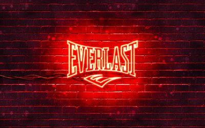 Logo Everlast rouge, 4k, mur de briques rouges, logo Everlast, marques, logo n&#233;on Everlast, Everlast