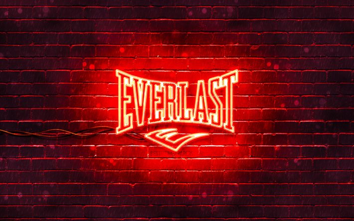 Log&#243;tipo Everlast vermelho, 4k, parede de tijolos vermelhos, log&#243;tipo Everlast, marcas, log&#243;tipo Everlast neon, Everlast