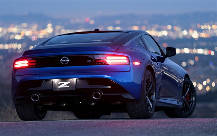 2023, Nissan Z Performance, rear view, exterior, blue sports coupe, black wheels, japanese sports cars, Nissan