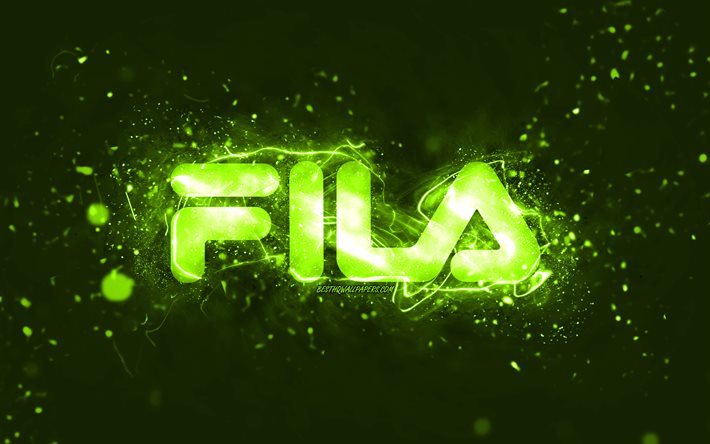 Fila lime logo, 4k, lime neon lights, creative, lime abstract background, Fila logo, brands, Fila