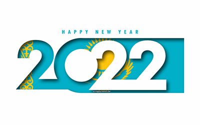 Bonne ann&#233;e 2022 Kazakhstan, fond blanc, Kazakhstan 2022, Kazakhstan 2022 Nouvel An, concepts 2022, Kazakhstan, drapeau du Kazakhstan