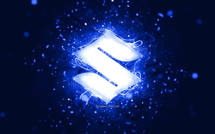suzuki dunkelblaues logo, 4k, dunkelblaue neonlichter, kreativ, dunkelblauer abstrakter hintergrund, suzuki logo, automarken, suzuki