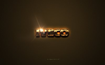 Iveco golden logo, artwork, brown metal background, Iveco emblem, creative, Iveco logo, brands, Iveco