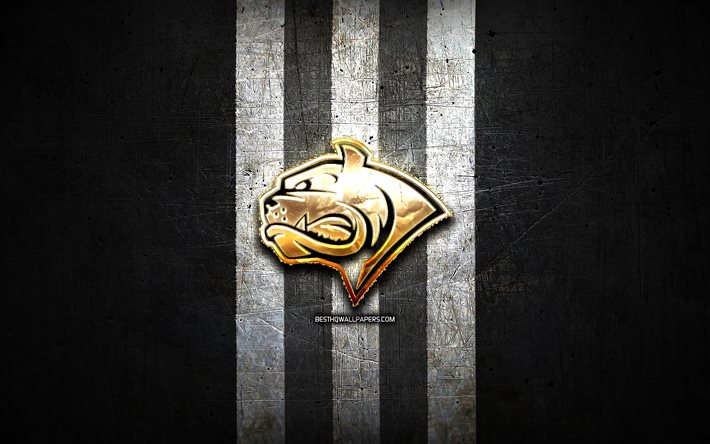 Dornbirn Bulldogs, kultainen logo, ICE Hockey League, musta metalli tausta, it&#228;valtalainen j&#228;&#228;kiekkojoukkue, ICE Hockey League -logo, j&#228;&#228;kiekko