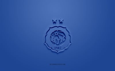 HJK Helsinki, luova 3D logo, sininen tausta, Suomen jalkapallomaa, Veikkausliiga, Helsinki, Suomi, jalkapallo, HJK Helsinki 3d logo, Helsingin Jalkapalloklubi