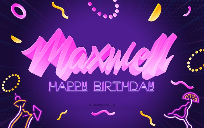 Happy Birthday Maxwell, 4k, Purple Party Background, Maxwell, creative art, Happy Maxwell birthday, Maxwell name, Maxwell Birthday, Birthday Party Background