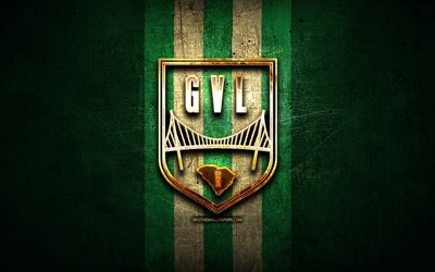 Greenville FC, golden logo, USL League One, green metal background, american soccer club, Greenville FC logo, soccer, FC Greenville