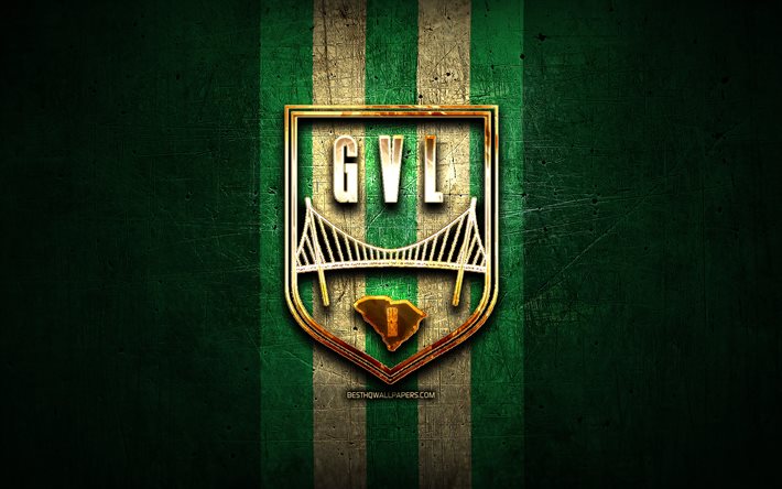greenville fc, goldenes logo, usl league one, gr&#252;ner metallhintergrund, amerikanischer fu&#223;ballverein, greenville fc-logo, fu&#223;ball, fc greenville