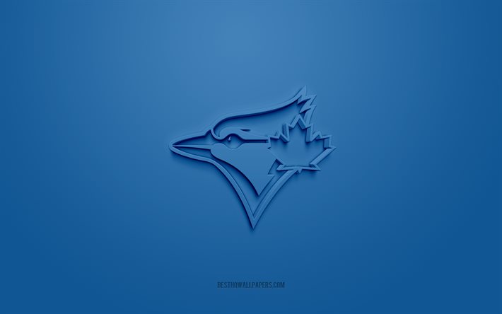 شعار تورونتو بلو جايز, شعار 3D الإبداعية, الخلفية الزرقاء, نادي البيسبول الأمريكي, دوري البيسبول الرئيسي, دوري محترفي البيسبول في الولايات المتحدة وكندا, تورونتو, كندا, تورونتو بلو جايز, بيسبول, شارة تورنتو بلو جايز
